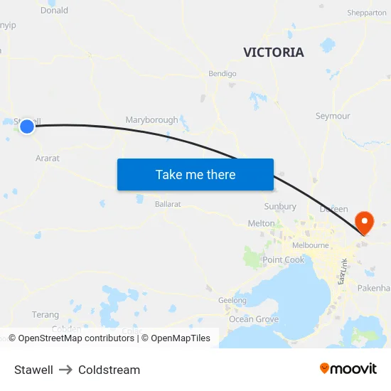 Stawell to Coldstream map
