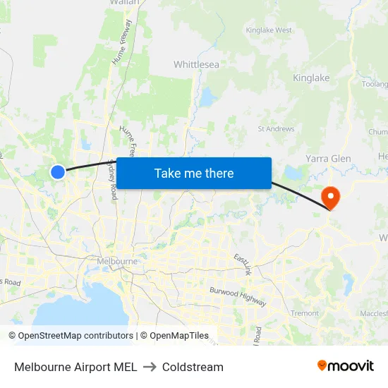 Melbourne Airport MEL to Coldstream map