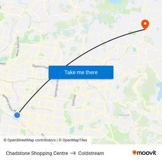 Chadstone Shopping Centre to Coldstream map