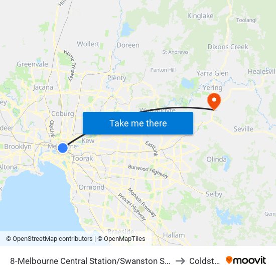 8-Melbourne Central Station/Swanston St (Melbourne City) to Coldstream map
