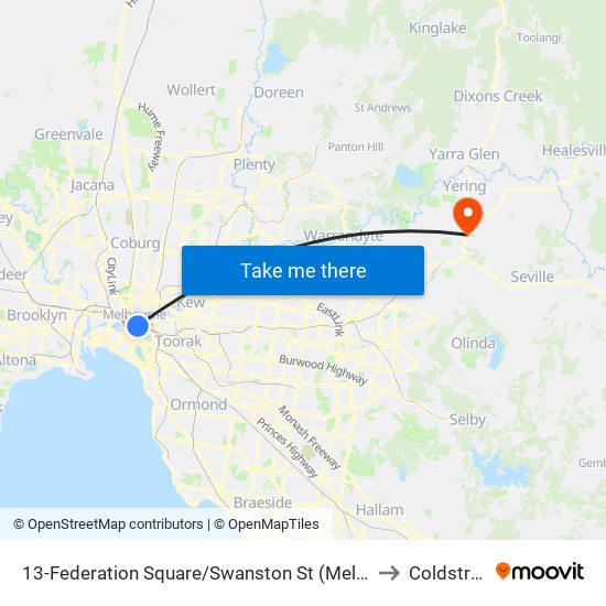 13-Federation Square/Swanston St (Melbourne City) to Coldstream map