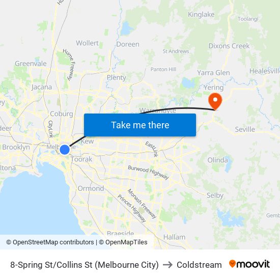 8-Spring St/Collins St (Melbourne City) to Coldstream map