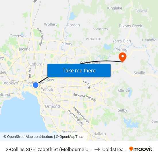 2-Collins St/Elizabeth St (Melbourne City) to Coldstream map