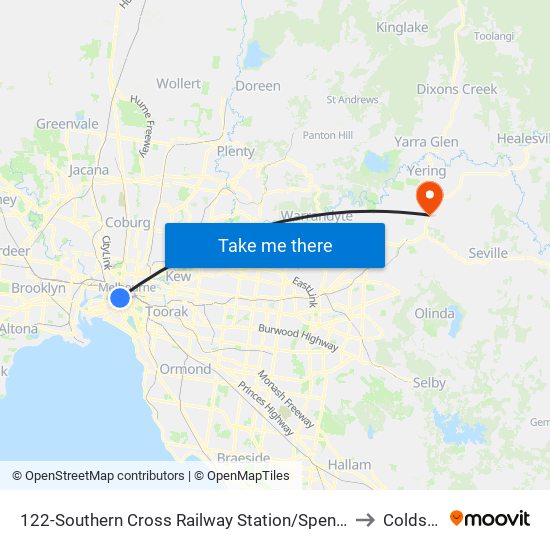 122-Southern Cross Railway Station/Spencer St (Melbourne City) to Coldstream map