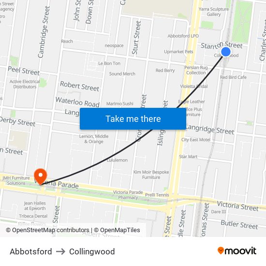 Abbotsford to Collingwood map