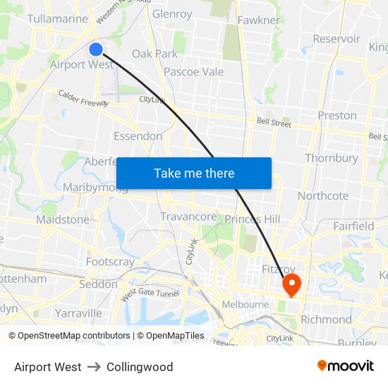 Airport West to Collingwood map