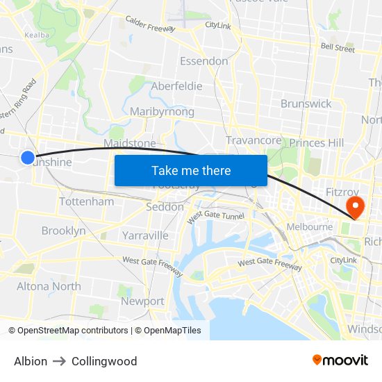 Albion to Collingwood map