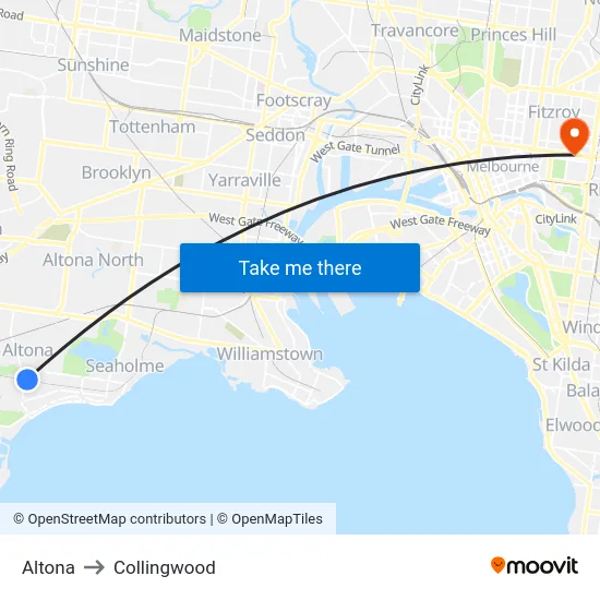 Altona to Collingwood map