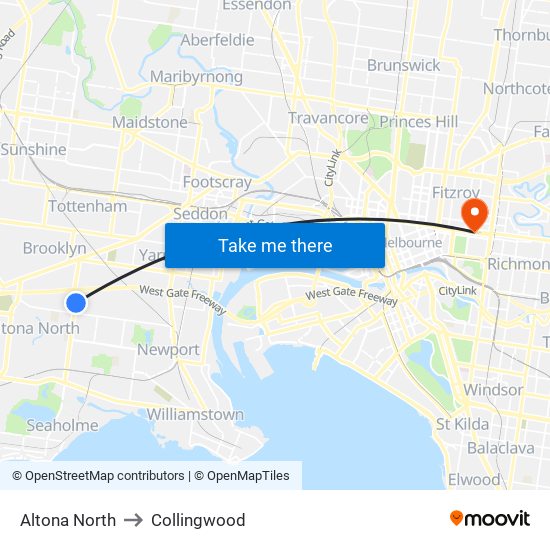 Altona North to Collingwood map