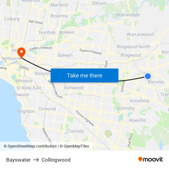 Bayswater to Collingwood map
