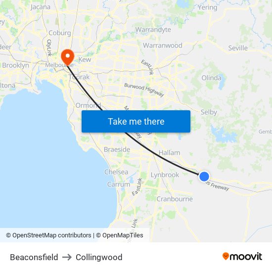 Beaconsfield to Collingwood map