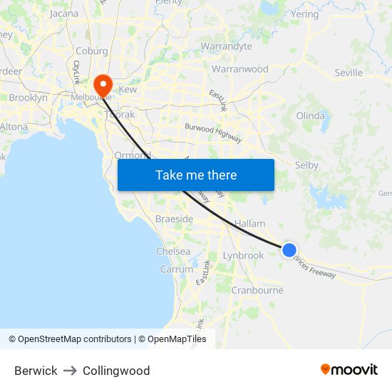 Berwick to Collingwood map