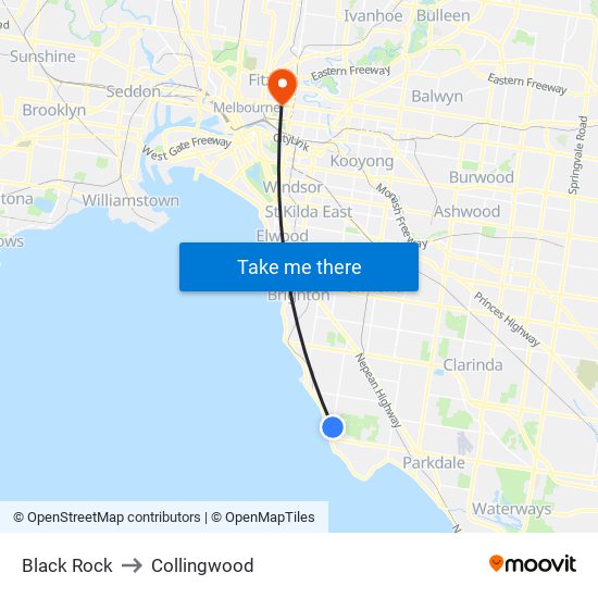 Black Rock to Collingwood map