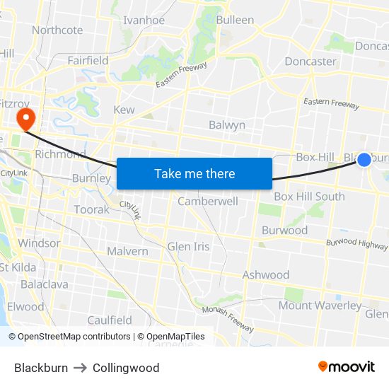 Blackburn to Collingwood map