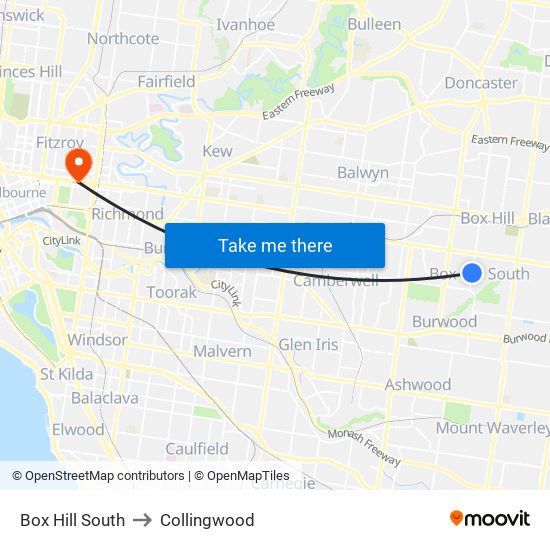 Box Hill South to Collingwood map