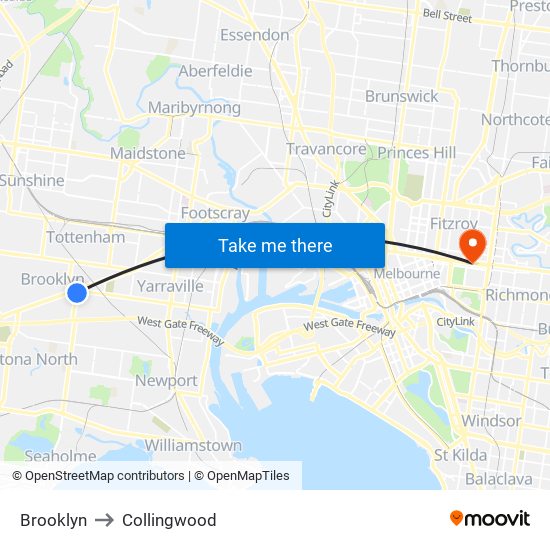 Brooklyn to Collingwood map