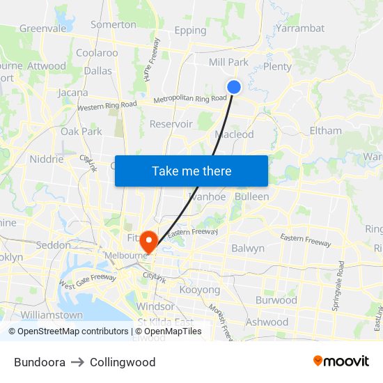 Bundoora to Collingwood map