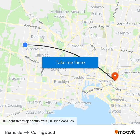 Burnside to Collingwood map