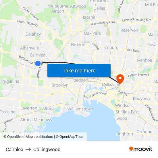 Cairnlea to Collingwood map
