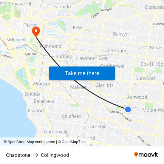 Chadstone to Collingwood map