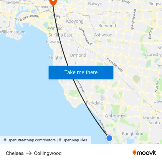 Chelsea to Collingwood map
