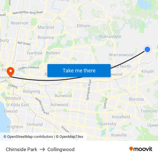 Chirnside Park to Collingwood map