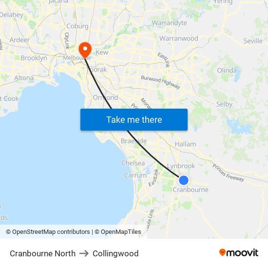 Cranbourne North to Collingwood map