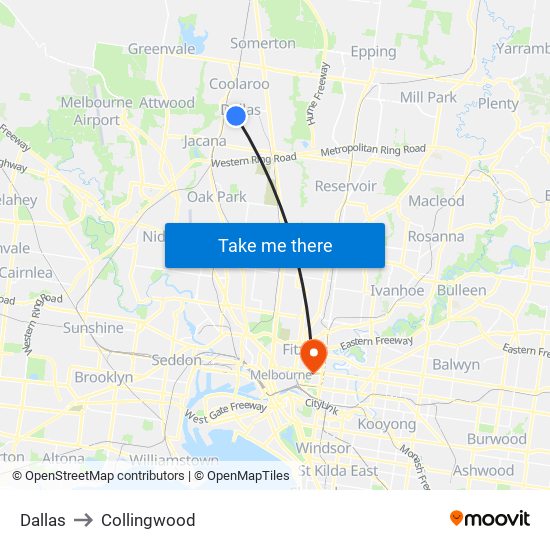 Dallas to Collingwood map