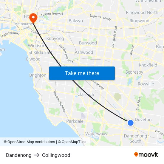 Dandenong to Collingwood map