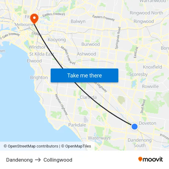 Dandenong to Collingwood map