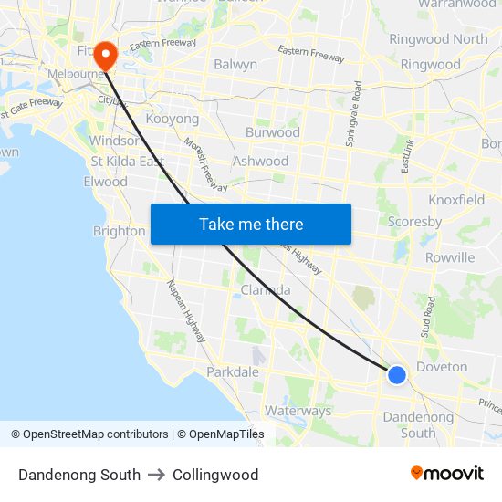 Dandenong South to Collingwood map