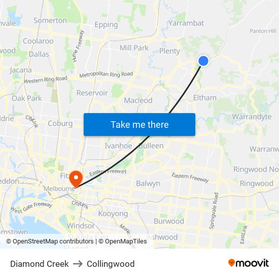 Diamond Creek to Collingwood map