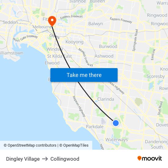 Dingley Village to Collingwood map