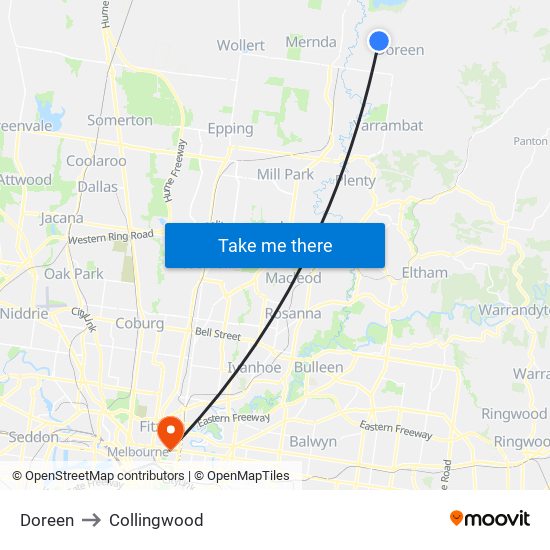 Doreen to Collingwood map