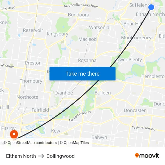 Eltham North to Collingwood map