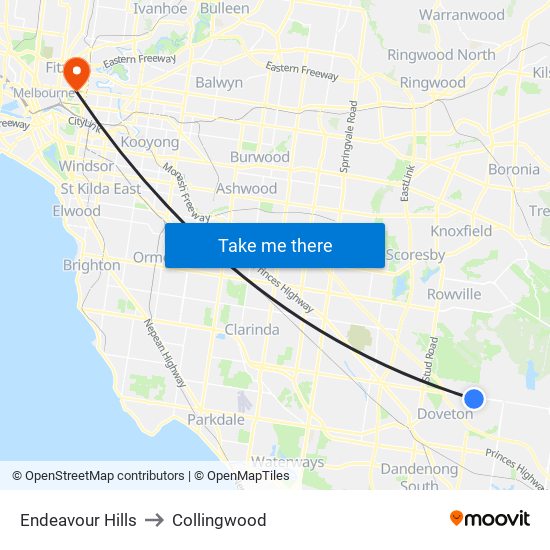 Endeavour Hills to Collingwood map