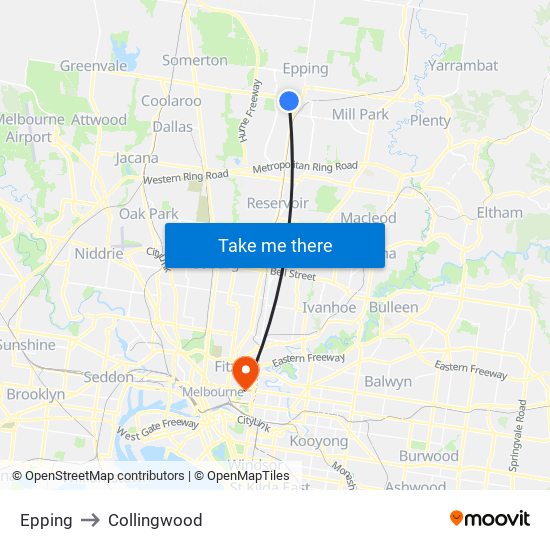 Epping to Collingwood map