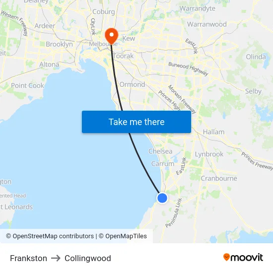 Frankston to Collingwood map