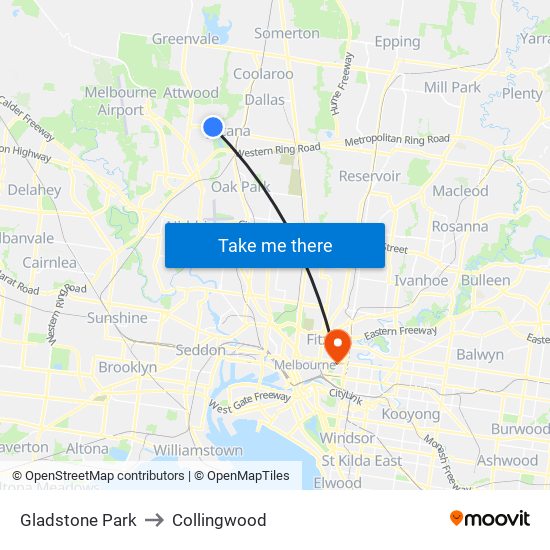 Gladstone Park to Collingwood map