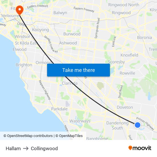 Hallam to Collingwood map