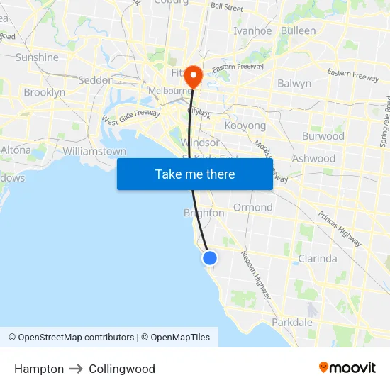 Hampton to Collingwood map