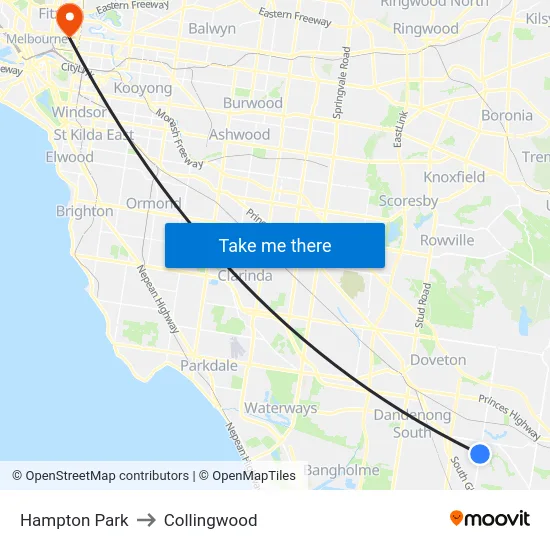 Hampton Park to Collingwood map