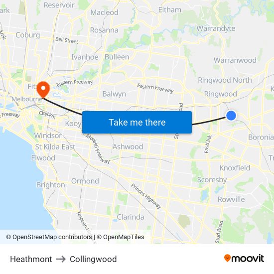 Heathmont to Collingwood map