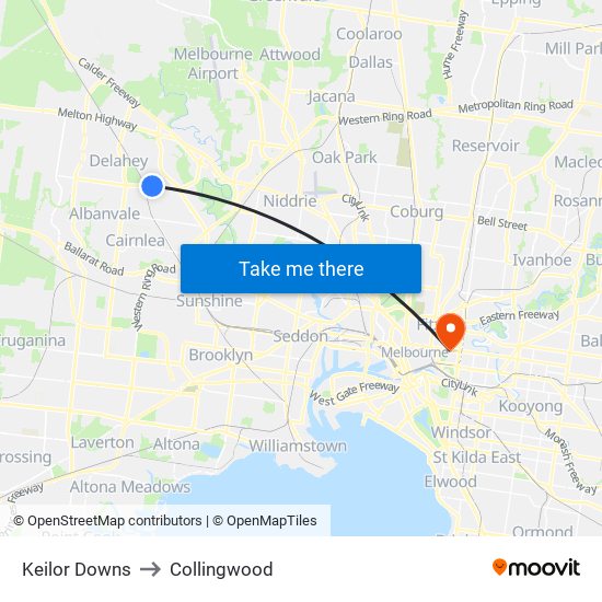 Keilor Downs to Collingwood map