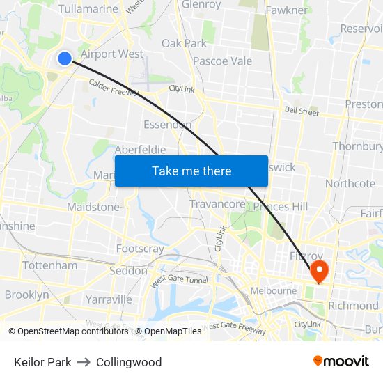 Keilor Park to Collingwood map