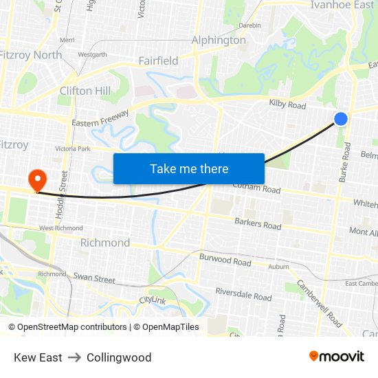 Kew East to Collingwood map