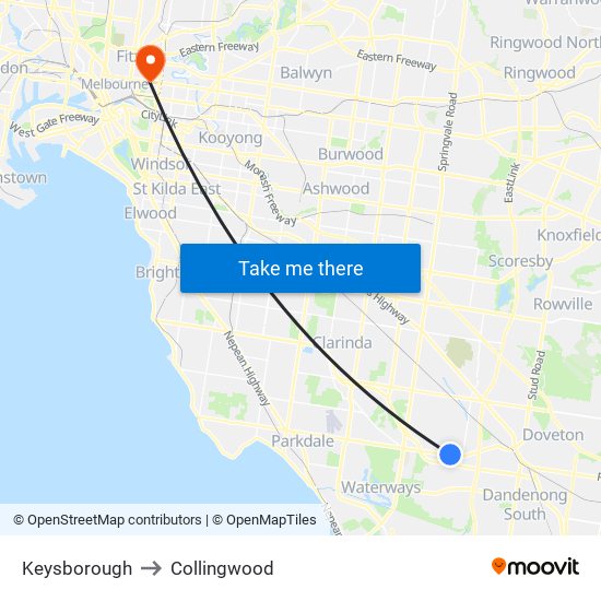 Keysborough to Collingwood map