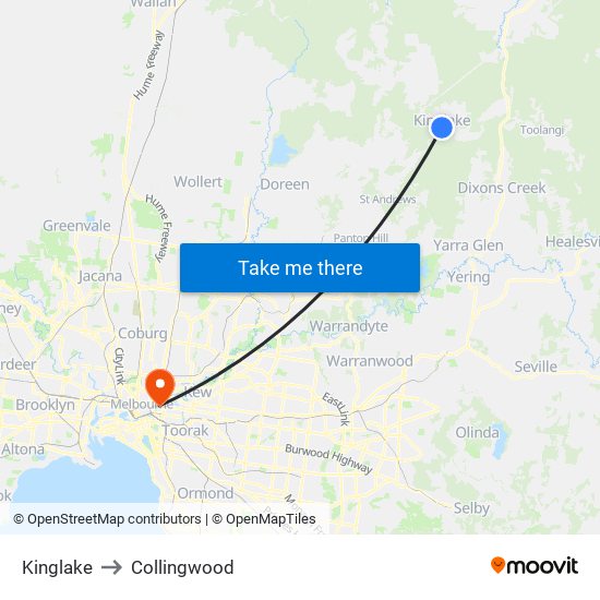 Kinglake to Collingwood map