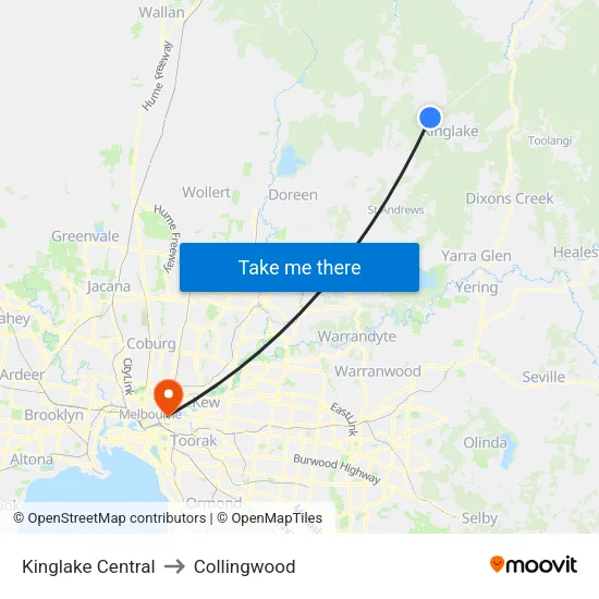 Kinglake Central to Collingwood map