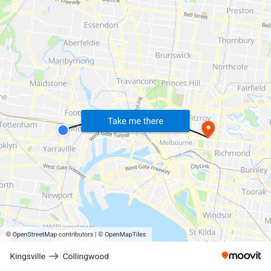 Kingsville to Collingwood map